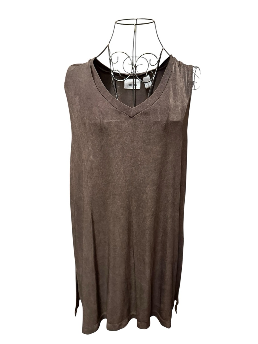 Chico's Sleeveless V-Neck Tunic Tank in Chocolate Brown size 3 (XL)